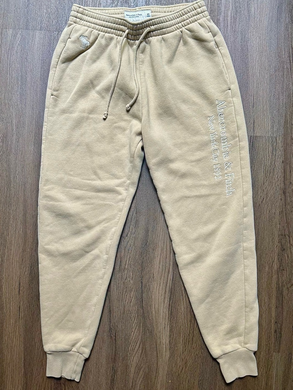 Abercrombie & Fitch Women’s Khaki / Tan Drawstring Fleece Joggers XS - Picture 2 of 9